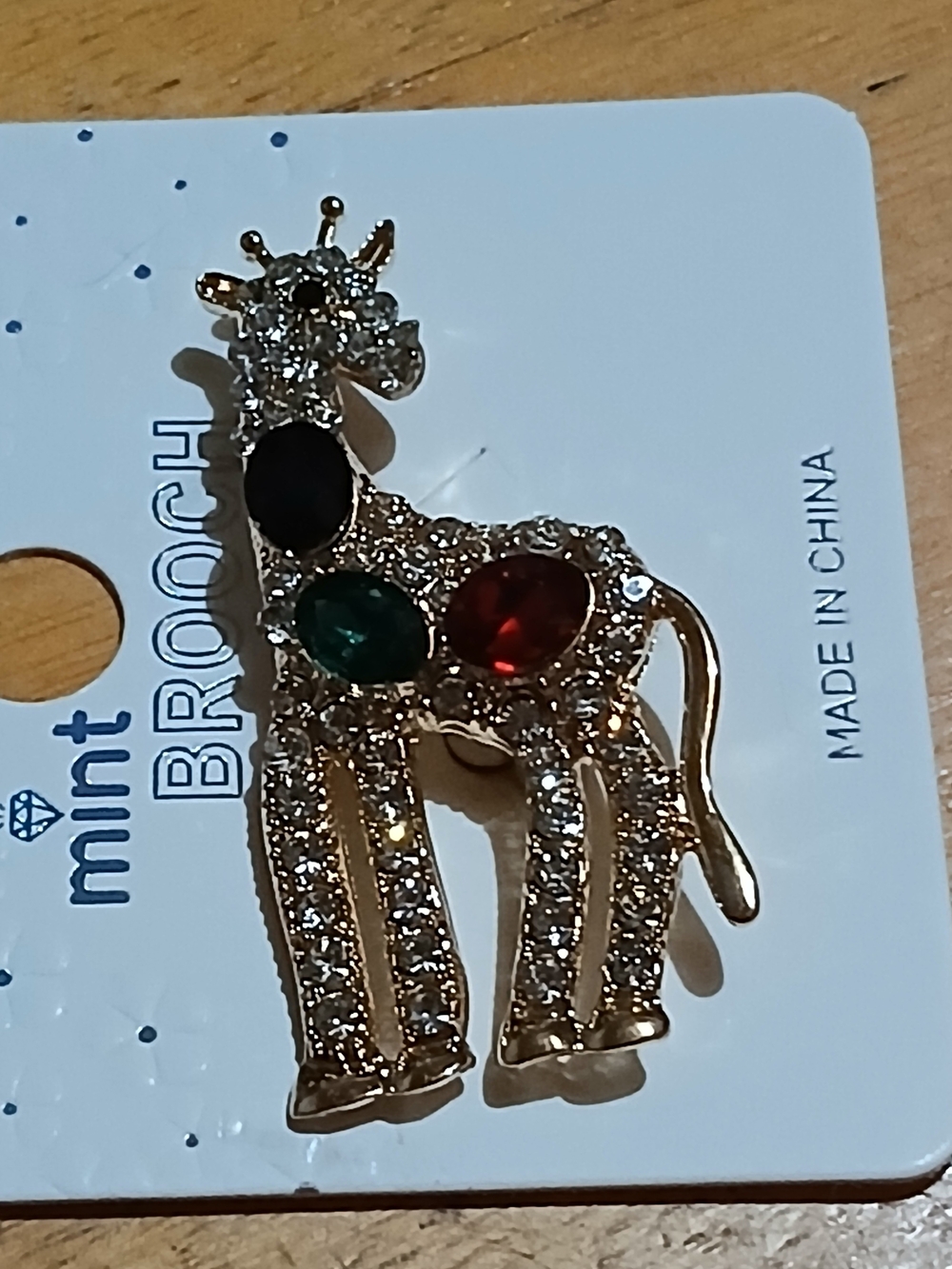 Mint Giraffe Brooch Pin with Multicolor Gems